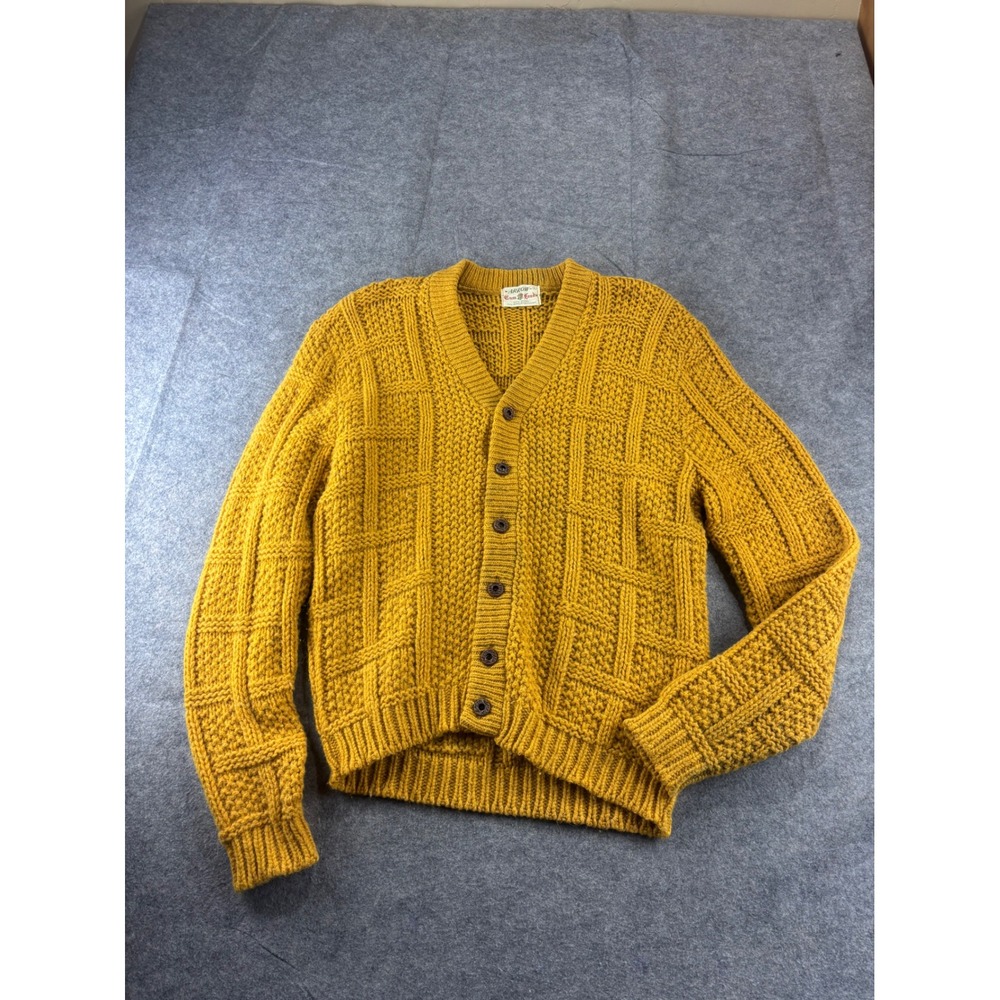 VTG Arrow Cum Laude Mustard Yellow Wool Blend Chunky Knit Cardigan Sweater L